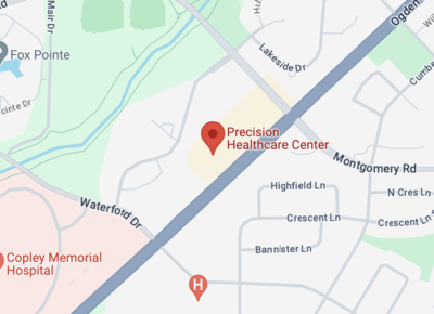 Map to Precision Healthcare Center in Aurora, IL 